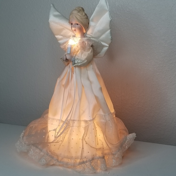 Noma Soft Glo 10 Light Porcelain Angel Holiday Christmas Tree Topper 12" - Picture 2 of 10